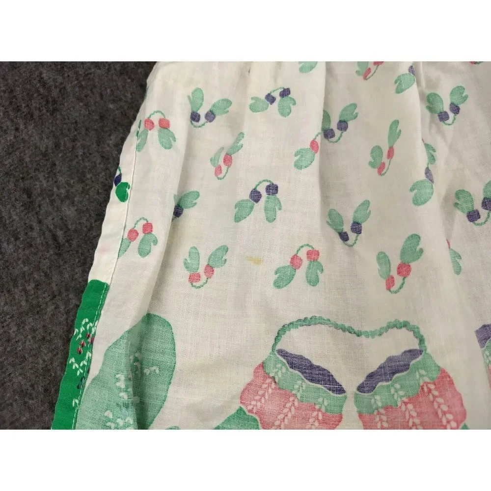 Vintage Cloth HALF APRON Holiday Christmas Lights Mittens White Green Red Pocket